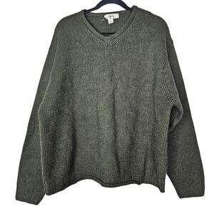 Vintage 90s J.Crew L Dark Green V Neck Pull Over Casual Gorpcore Cabin Minimal